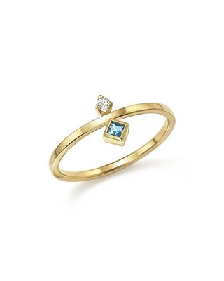 Zoë Chicco + 14k Yellow Gold Wire Ring With Stacked Aquamarine and Diamond