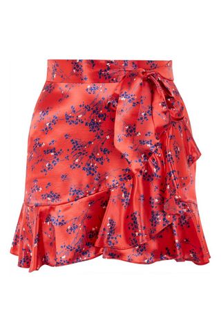 Topshop + Red Floral Print Mini Skirt