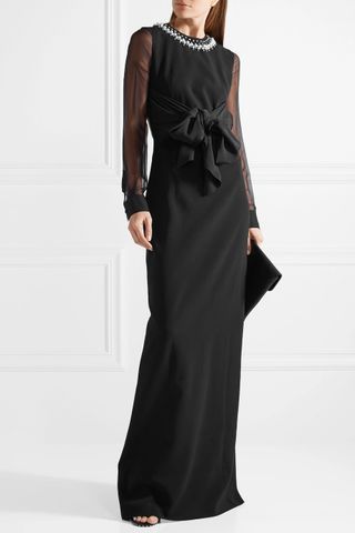Givenchy + Embellished Silk and Tulle-Trimmed Stretch-Cady Gown