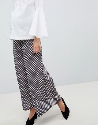 ASOS Maternity + Over the Bump Wide Leg Pants in Gingham Print