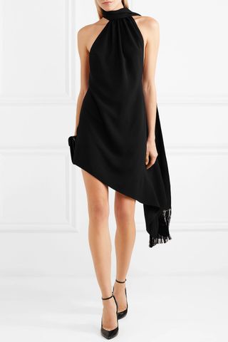 Saint Laurent + Fringed Crepe Halterneck Mini Dress