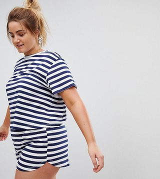 ASOS Curve + Breton Stripe Tee & Short Pajama Set