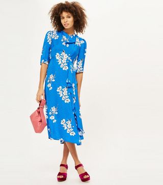 Topshop + Floral Print Jacquard Midi Dress