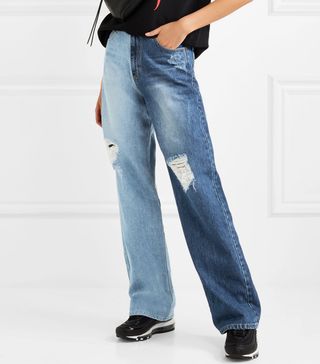 SJYP + Two-Tone Distressed High-Rise Wide-Leg Jeans