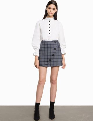 Pixie Market + Peyton Plaid Button Skirt