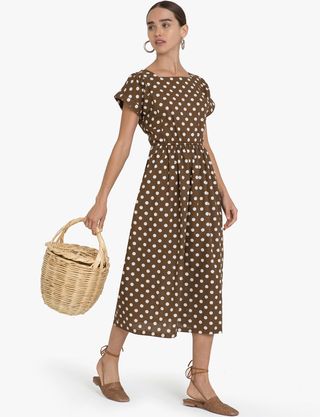 Pixie Market + Brown Polka Dot Midi Dress