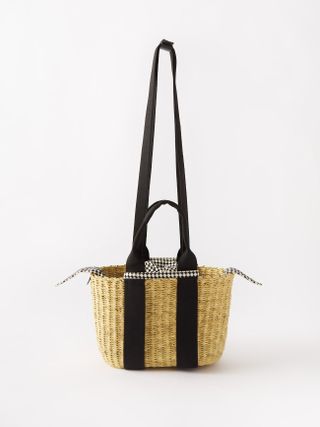 Muuñ + Caba Mini Canvas-Trim Woven Basket Bag