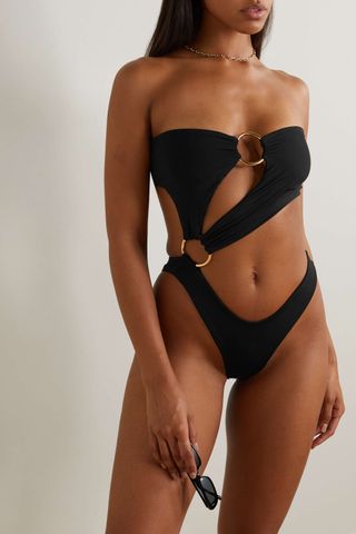 Louisa Ballou + Strapless Embellished Cutout Recycled Swimsuit