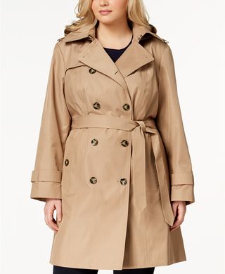 London Fog + Hooded Doouble-Breasted Trench Coat