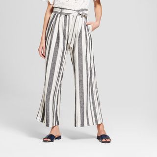 Who What Wear + Striped Wide Leg Paperbag Pants