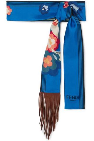 Fendi + Fringed Leather-Trimmed Printed Silk-Twill Scarf