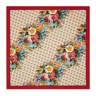 Gucci + Stamp and Flowers Print Silk Scarf