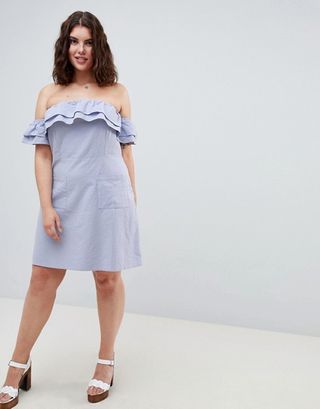 ASOS Curve + Ruffle Off Shoulder Mini Dress