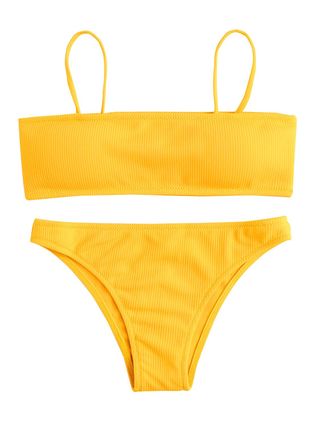 SweatyRocks + Sexy Removable Strap Wrap Ribbed Swimwear Set