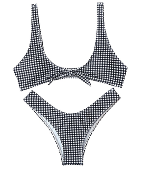 SweatyRocks + Plaid Print Tie Knot Swimwear Set