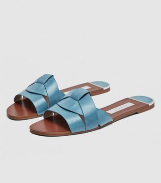 Zara + Leather Crossover Sandals in Blue