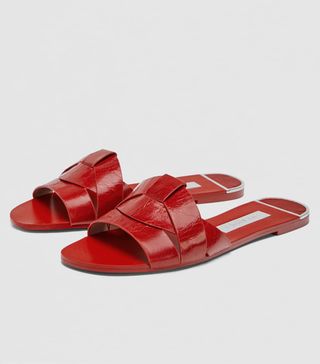 Zara + Leather Crossover Sandals in Red