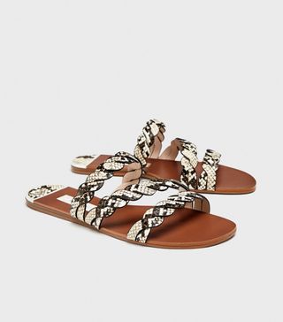 Zara + Sandals With Braided Animal Print Strap