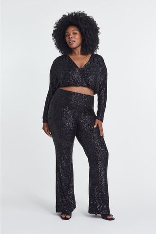 H&M + Sequined Wrapover Blouse