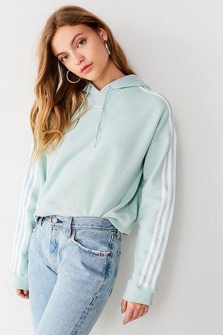 Urban Outfitters x Adidas + Originals Adicolor 3 Stripes Cropped Hoodie Sweatshirt