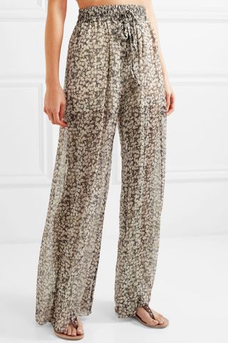 Zimmermann + Printed Silk-Crepon Wide-Leg Pants