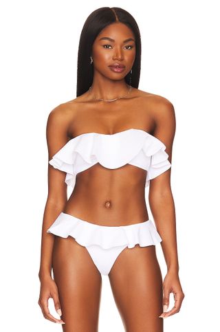 Milly + Cabana Solid Ruffle Bandeau Bikini Top