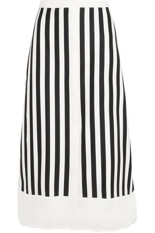 La Ligne + Bardot Twill-Trimmed Striped Cotton-Blend Midi Skirt