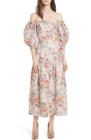 Rebecca Taylor + Marlena Off the Shoulder Floral Midi Dress