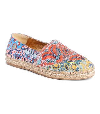 Prada + Floral Embroidered Espadrille Flats