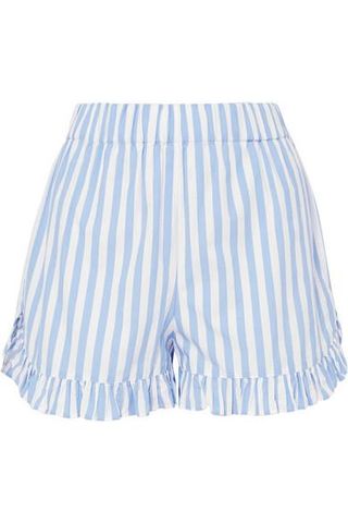 Ganni + Swimton Ruffled Striped Cotton Shorts