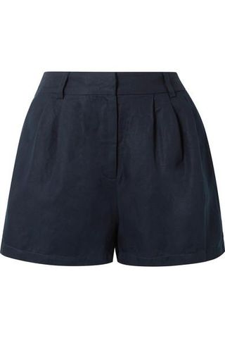 Frame + Pleated Lyocell and Linen-Blend Shorts