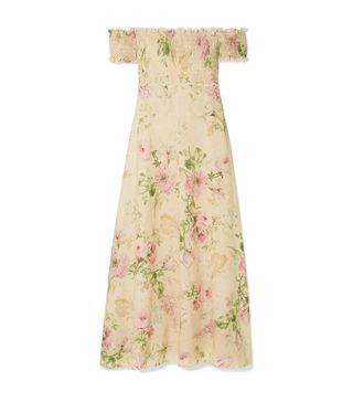 Zimmermann + Iris Off-the-Shoulder Floral-Print Linen-Blend Maxi Dress