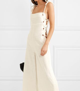 Staud + Bob Lace-Up Linen-Blend Jumpsuit