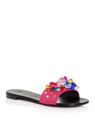 Giuseppe Zanotti + Embellished Suede Slide Sandals