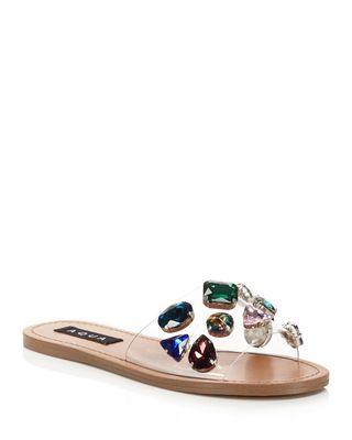 Aqua + Trinket Embellished Slide Sandals