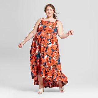Who What Wear + Tropical Print Sleeveless Ruffle Hem Maxi Tank Dress