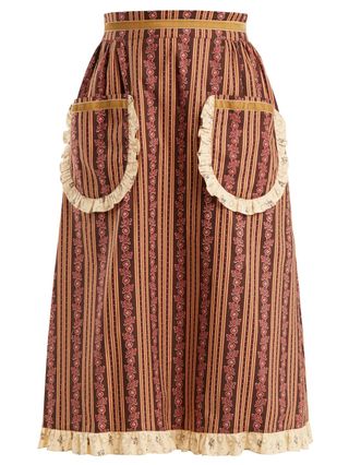 Batsheva + Frill-Trimmed Floral-Print Cotton Skirt