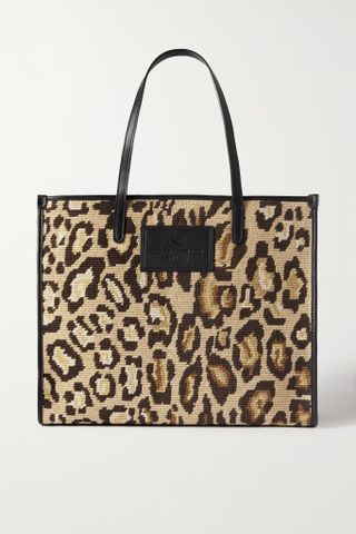 Etro + Animalier Medium Leather-Trimmed Leopard Cotton-Jacquard Tote