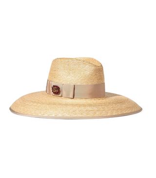 Gucci + Embellished Grosgrain-Trimmed Straw Hat
