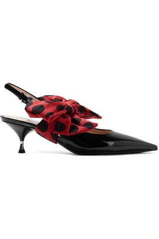 Prada + Bow-Embellished Patent-Leather Slingback Pumps