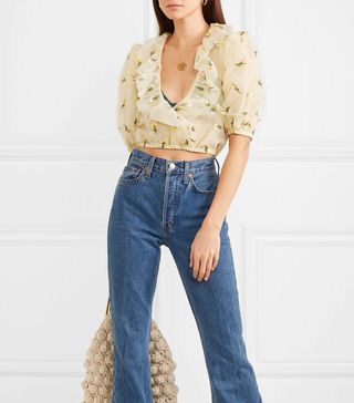 Ganni + Bliss Cropped Embellished Tulle Top