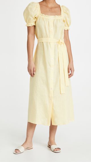 Sleeper + Midi Linen Brigitte Dress in Lemon