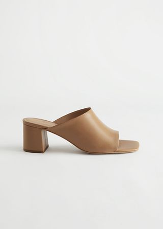 & Other Stories + Squared Toe Heeled Leather Sandals