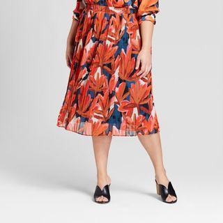Who What Wear + Plus Size Tropical Print Pleated Skirt