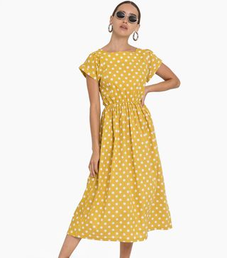 Pixie Market + Yellow Polka Dot Midi Dress