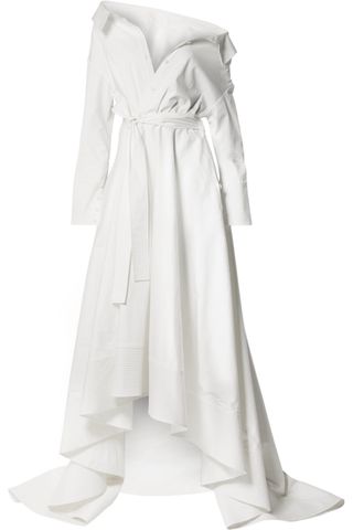Danielle Frankel + Lou Off-the-Shoulder Cotton-Blend Poplin Gown