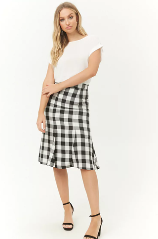 Forever 21 + Gingham Calf-Length Skirt