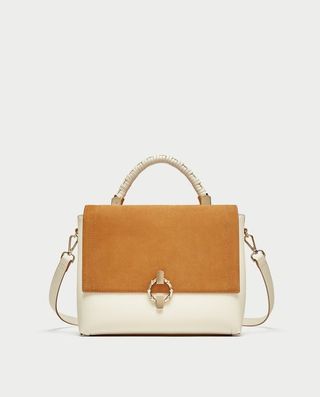 Zara + Meduim Tote Bag With Leather Flap