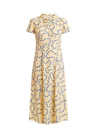 HVN + Morgan Heart-Print Silk Long Dress