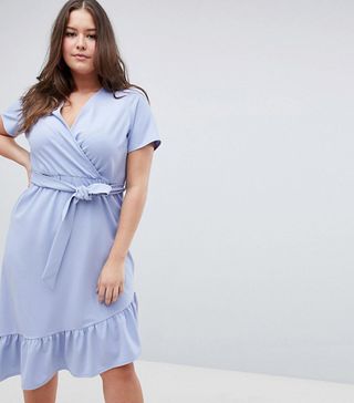 ASOS Curve + Midi Dress With Belt And Frill Detail